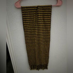 Yellow and Black Houndstooth Scarf with Fringe